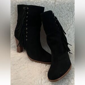 Coach Black Size 10 Tamsin Ankle Boots Suede Leather Fringe Ankle Booties EUC